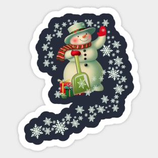 Christmas Vintage Snowman & Snowflakes Sticker